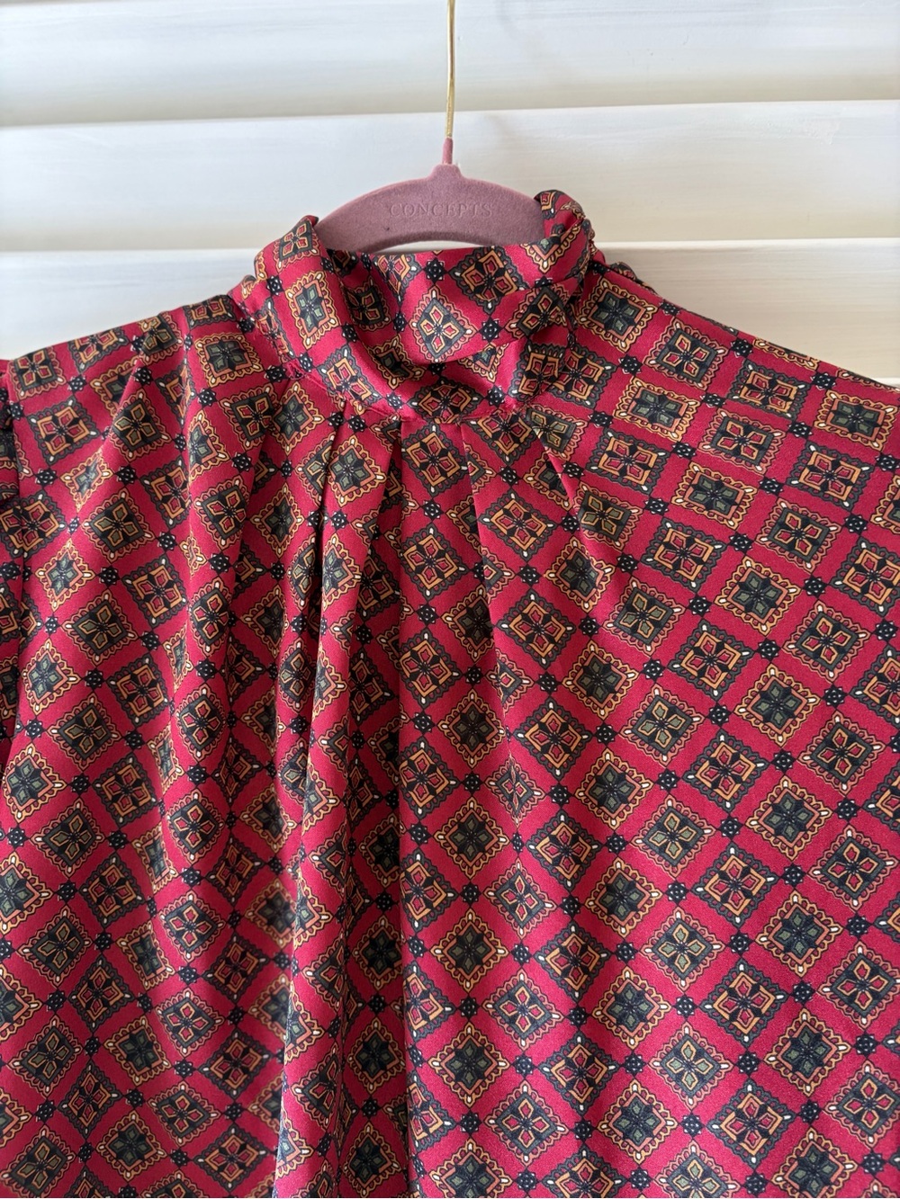Vintage High-Neck Silk Women's Top in Deep Red
